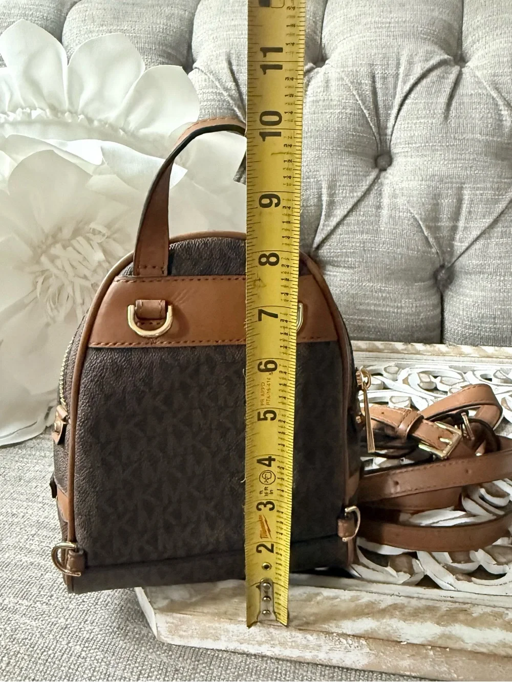 Michael Kors Brown Logo Mini Backpack with Tan Trim